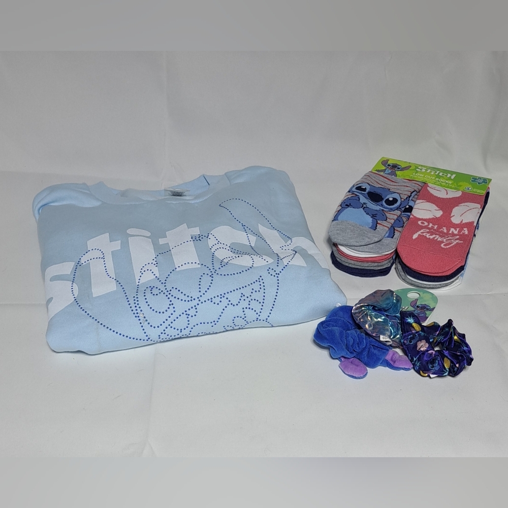 Disney Stitch Girls Sweatshirt Size‎ Youth S Socks 4-10 Scrunchies Set NEW